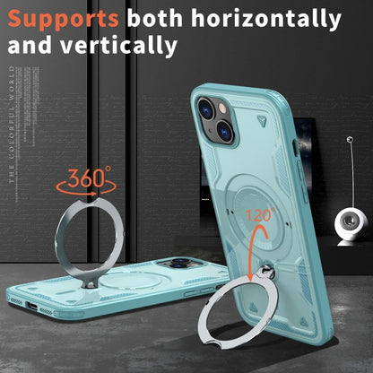 For iPhone 14 Plus PC Hybrid TPU Armor MagSafe Ring Holder Phone Case(Light Blue) - iPhone 14 Plus Cases by buy2fix | Online Shopping UK | buy2fix