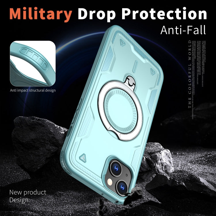 For iPhone 14 Plus PC Hybrid TPU Armor MagSafe Ring Holder Phone Case(Light Blue) - iPhone 14 Plus Cases by buy2fix | Online Shopping UK | buy2fix