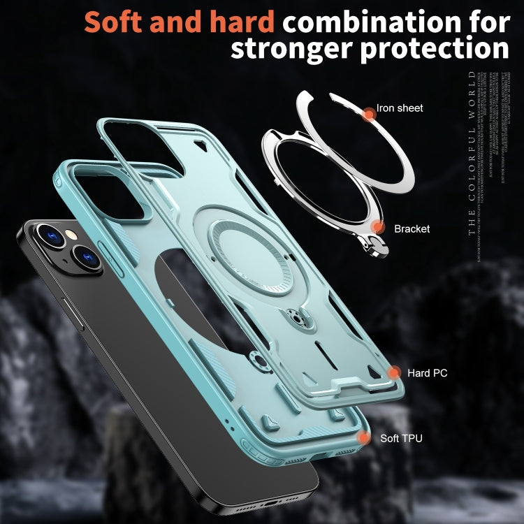 For iPhone 14 Plus PC Hybrid TPU Armor MagSafe Ring Holder Phone Case(Light Blue) - iPhone 14 Plus Cases by buy2fix | Online Shopping UK | buy2fix