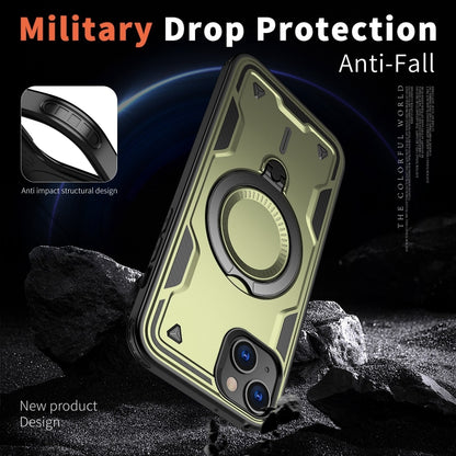 For iPhone 14 Plus PC Hybrid TPU Armor MagSafe Ring Holder Phone Case(Olive Green) - iPhone 14 Plus Cases by buy2fix | Online Shopping UK | buy2fix