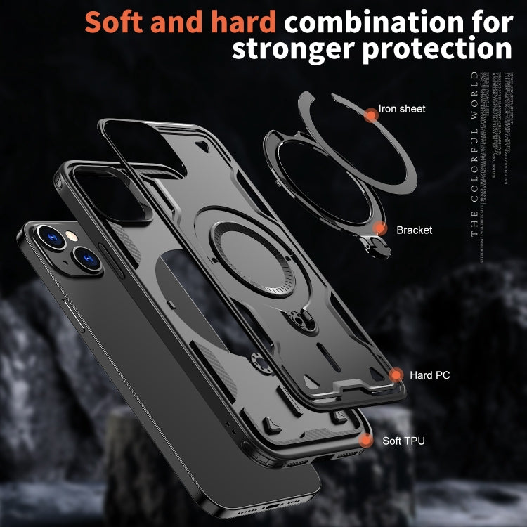 For iPhone 14 Plus PC Hybrid TPU Armor MagSafe Ring Holder Phone Case(Black) - iPhone 14 Plus Cases by buy2fix | Online Shopping UK | buy2fix