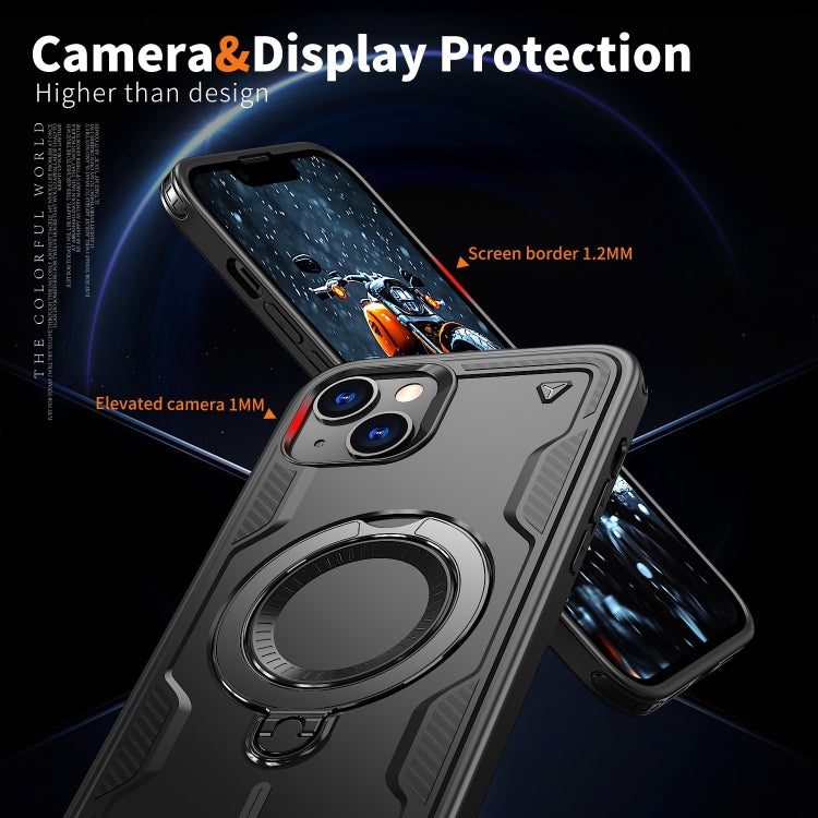 For iPhone 14 Plus PC Hybrid TPU Armor MagSafe Ring Holder Phone Case(Black) - iPhone 14 Plus Cases by buy2fix | Online Shopping UK | buy2fix