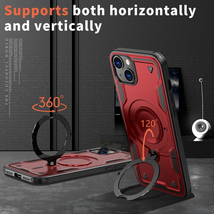 For iPhone 14 Plus PC Hybrid TPU Armor MagSafe Ring Holder Phone Case(Red) - iPhone 14 Plus Cases by buy2fix | Online Shopping UK | buy2fix