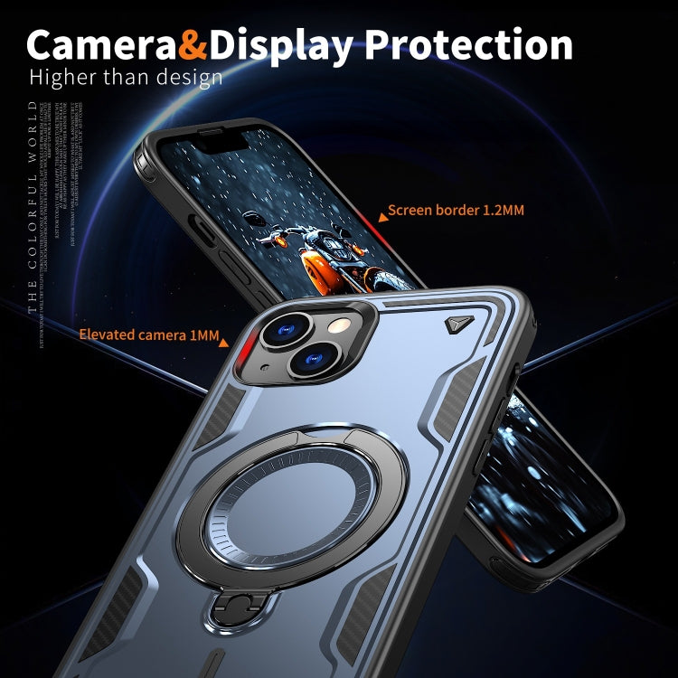 For iPhone 14 Plus PC Hybrid TPU Armor MagSafe Ring Holder Phone Case(Blue) - iPhone 14 Plus Cases by buy2fix | Online Shopping UK | buy2fix