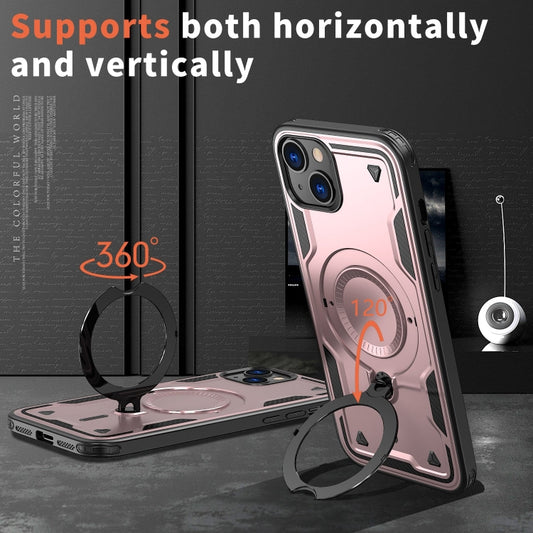 For iPhone 14 Plus PC Hybrid TPU Armor MagSafe Ring Holder Phone Case(Rose Gold) - iPhone 14 Plus Cases by buy2fix | Online Shopping UK | buy2fix