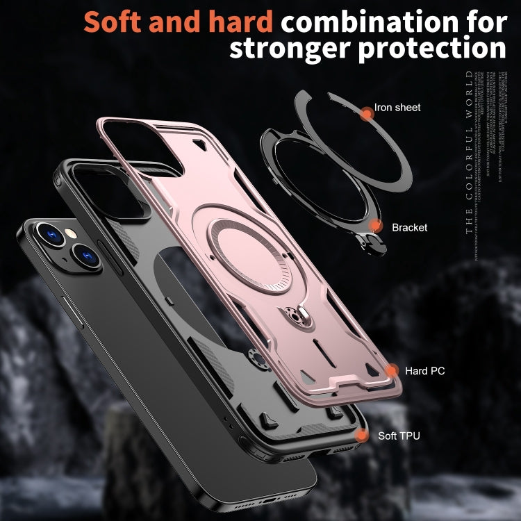 For iPhone 14 Plus PC Hybrid TPU Armor MagSafe Ring Holder Phone Case(Rose Gold) - iPhone 14 Plus Cases by buy2fix | Online Shopping UK | buy2fix