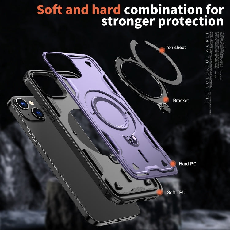 For iPhone 14 Plus PC Hybrid TPU Armor MagSafe Ring Holder Phone Case(Purple) - iPhone 14 Plus Cases by buy2fix | Online Shopping UK | buy2fix