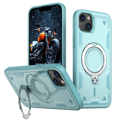 For iPhone 14 PC Hybrid TPU Armor MagSafe Ring Holder Phone Case(Light Blue) by buy2fix