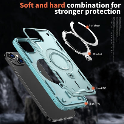 For iPhone 14 PC Hybrid TPU Armor MagSafe Ring Holder Phone Case(Light Blue) by buy2fix