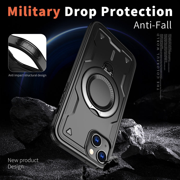 For iPhone 14 PC Hybrid TPU Armor MagSafe Ring Holder Phone Case(Black) by buy2fix