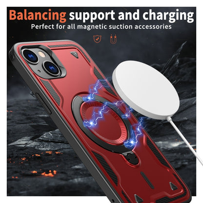 For iPhone 14 PC Hybrid TPU Armor MagSafe Ring Holder Phone Case(Red) by buy2fix