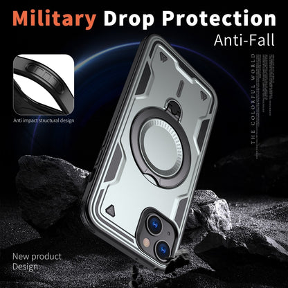 For iPhone 14 PC Hybrid TPU Armor MagSafe Ring Holder Phone Case(Grey) by buy2fix