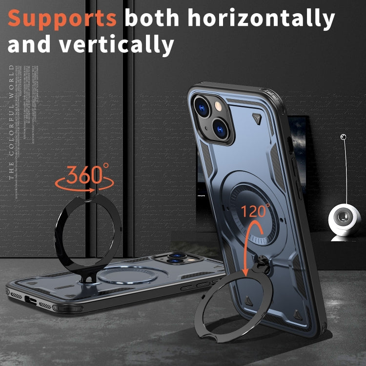 For iPhone 14 PC Hybrid TPU Armor MagSafe Ring Holder Phone Case(Blue) by buy2fix