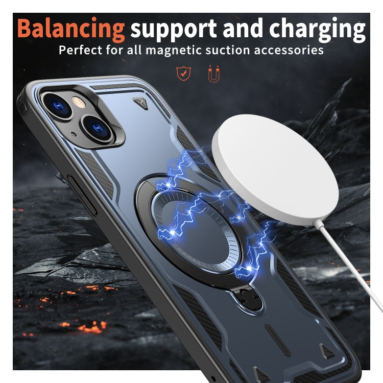 For iPhone 14 PC Hybrid TPU Armor MagSafe Ring Holder Phone Case(Blue) by buy2fix
