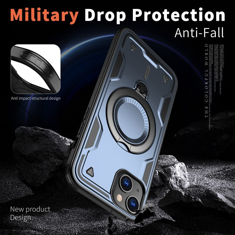 For iPhone 14 PC Hybrid TPU Armor MagSafe Ring Holder Phone Case(Blue) by buy2fix