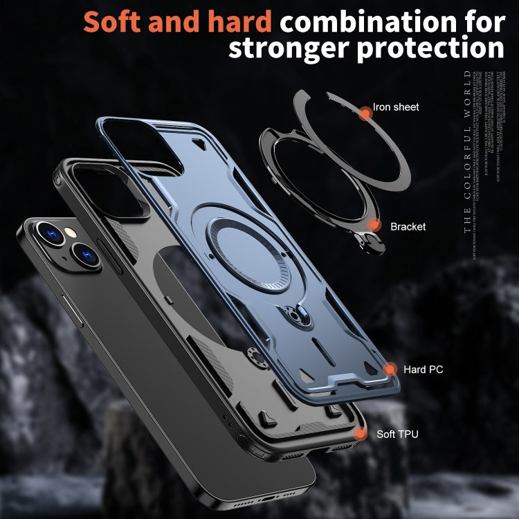 For iPhone 14 PC Hybrid TPU Armor MagSafe Ring Holder Phone Case(Blue) by buy2fix