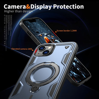For iPhone 14 PC Hybrid TPU Armor MagSafe Ring Holder Phone Case(Blue) by buy2fix