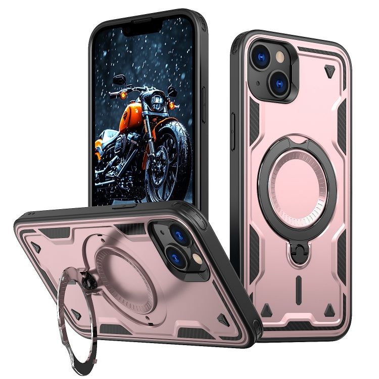 For iPhone 14 PC Hybrid TPU Armor MagSafe Ring Holder Phone Case(Rose Gold) by buy2fix