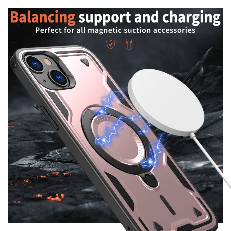 For iPhone 14 PC Hybrid TPU Armor MagSafe Ring Holder Phone Case(Rose Gold) by buy2fix