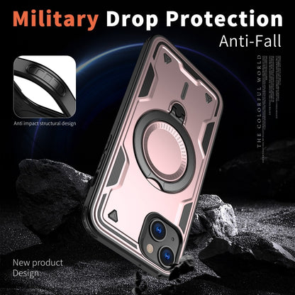 For iPhone 14 PC Hybrid TPU Armor MagSafe Ring Holder Phone Case(Rose Gold) by buy2fix