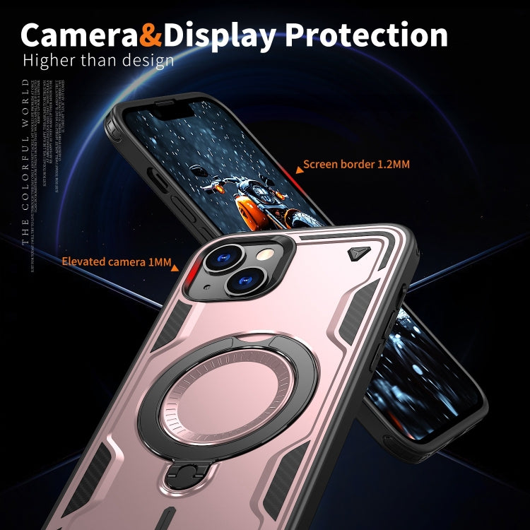 For iPhone 14 PC Hybrid TPU Armor MagSafe Ring Holder Phone Case(Rose Gold) by buy2fix