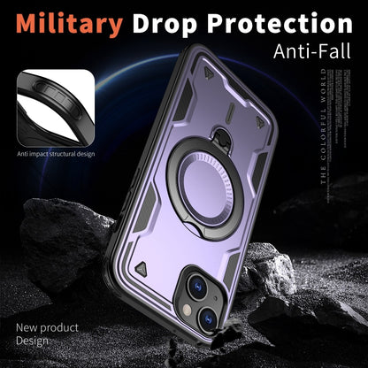 For iPhone 14 PC Hybrid TPU Armor MagSafe Ring Holder Phone Case(Purple) by buy2fix