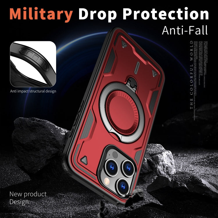 For iPhone 14 Pro PC Hybrid TPU Armor MagSafe Ring Holder Phone Case(Red) - iPhone 14 Pro Cases by buy2fix | Online Shopping UK | buy2fix