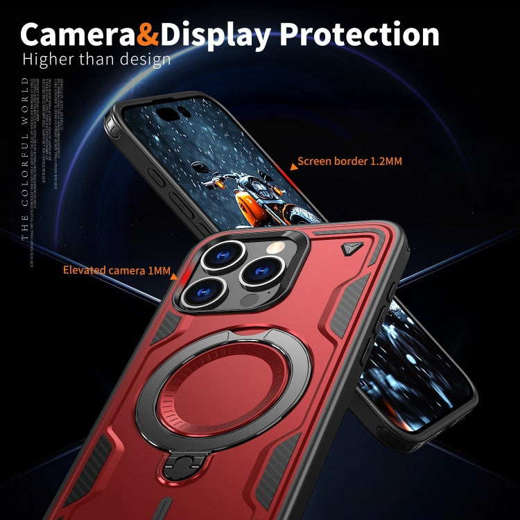 For iPhone 14 Pro PC Hybrid TPU Armor MagSafe Ring Holder Phone Case(Red) - iPhone 14 Pro Cases by buy2fix | Online Shopping UK | buy2fix