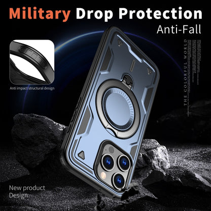 For iPhone 14 Pro PC Hybrid TPU Armor MagSafe Ring Holder Phone Case(Blue) - iPhone 14 Pro Cases by buy2fix | Online Shopping UK | buy2fix