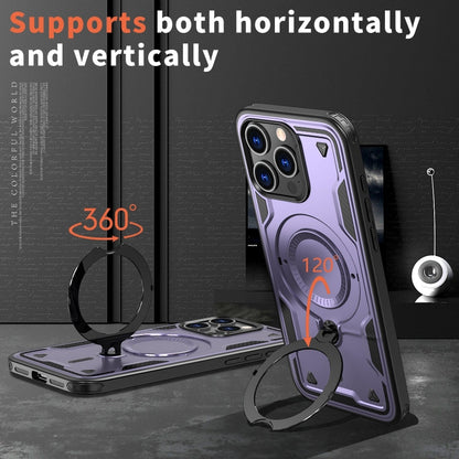 For iPhone 14 Pro PC Hybrid TPU Armor MagSafe Ring Holder Phone Case(Purple) - iPhone 14 Pro Cases by buy2fix | Online Shopping UK | buy2fix