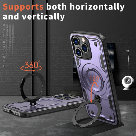 For iPhone 14 Pro PC Hybrid TPU Armor MagSafe Ring Holder Phone Case(Purple) - iPhone 14 Pro Cases by buy2fix | Online Shopping UK | buy2fix
