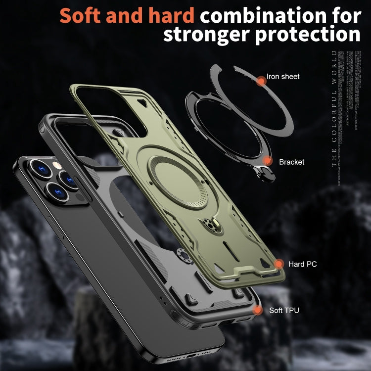 For iPhone 13 Pro Max PC Hybrid TPU Armor MagSafe Ring Holder Phone Case(Olive Green) by buy2fix