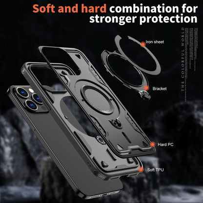 For iPhone 13 Pro Max PC Hybrid TPU Armor MagSafe Ring Holder Phone Case(Black) by buy2fix