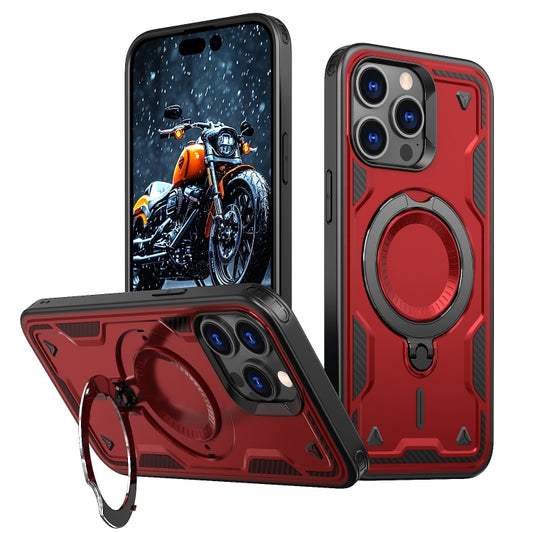 For iPhone 13 Pro Max PC Hybrid TPU Armor MagSafe Ring Holder Phone Case(Red) by buy2fix