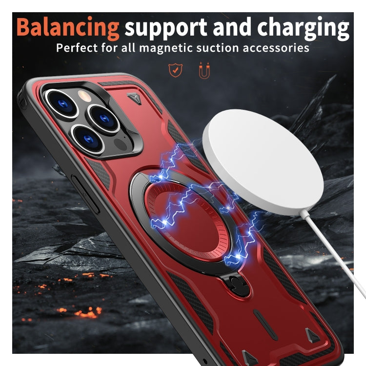 For iPhone 13 Pro Max PC Hybrid TPU Armor MagSafe Ring Holder Phone Case(Red) by buy2fix