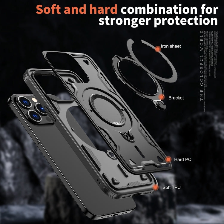 For iPhone 13 Pro PC Hybrid TPU Armor MagSafe Ring Holder Phone Case(Black) by buy2fix