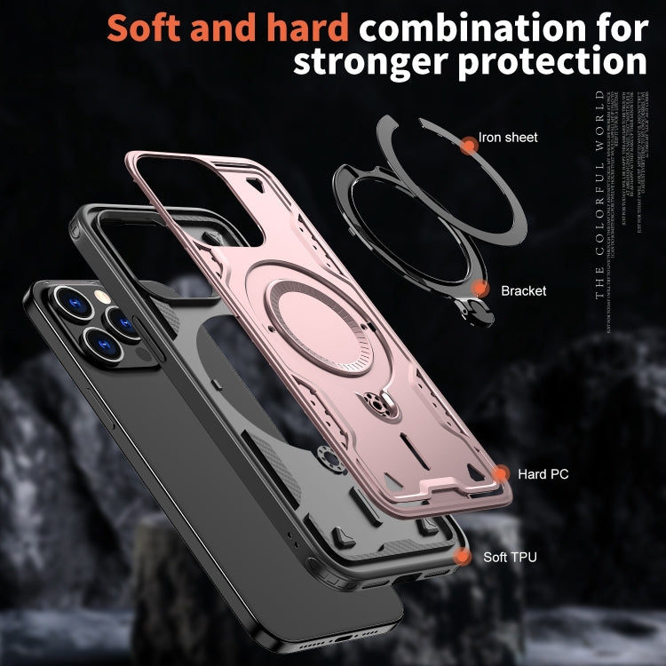 For iPhone 13 Pro PC Hybrid TPU Armor MagSafe Ring Holder Phone Case(Rose Gold) by buy2fix