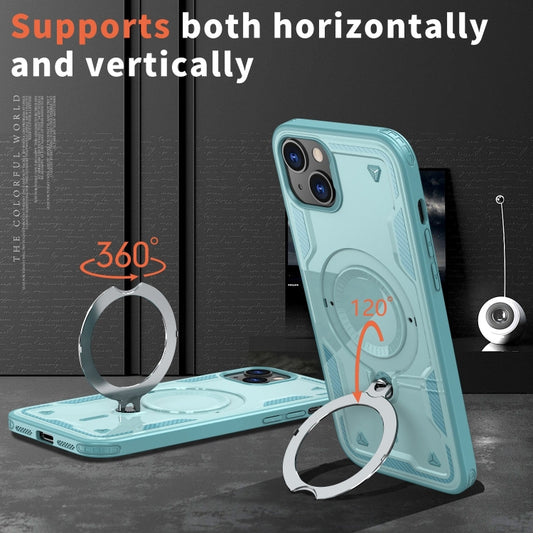 For iPhone 13 PC Hybrid TPU Armor MagSafe Ring Holder Phone Case(Light Blue) by buy2fix