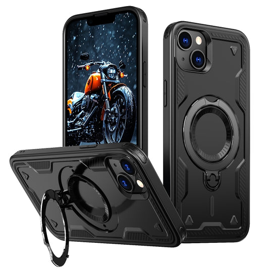 For iPhone 13 PC Hybrid TPU Armor MagSafe Ring Holder Phone Case(Black) by buy2fix