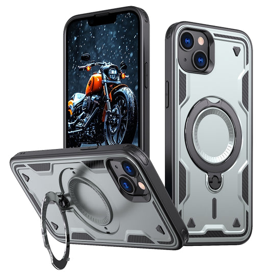 For iPhone 13 PC Hybrid TPU Armor MagSafe Ring Holder Phone Case(Grey) by buy2fix