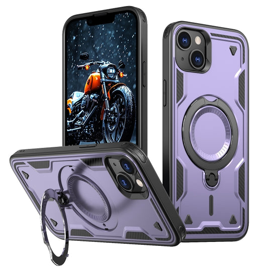 For iPhone 13 PC Hybrid TPU Armor MagSafe Ring Holder Phone Case(Purple) by buy2fix