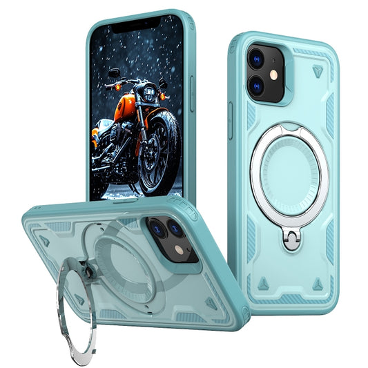 For iPhone 12 PC Hybrid TPU Armor MagSafe Ring Holder Phone Case(Light Blue) by buy2fix