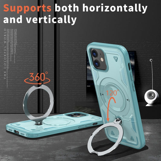 For iPhone 12 PC Hybrid TPU Armor MagSafe Ring Holder Phone Case(Light Blue) by buy2fix