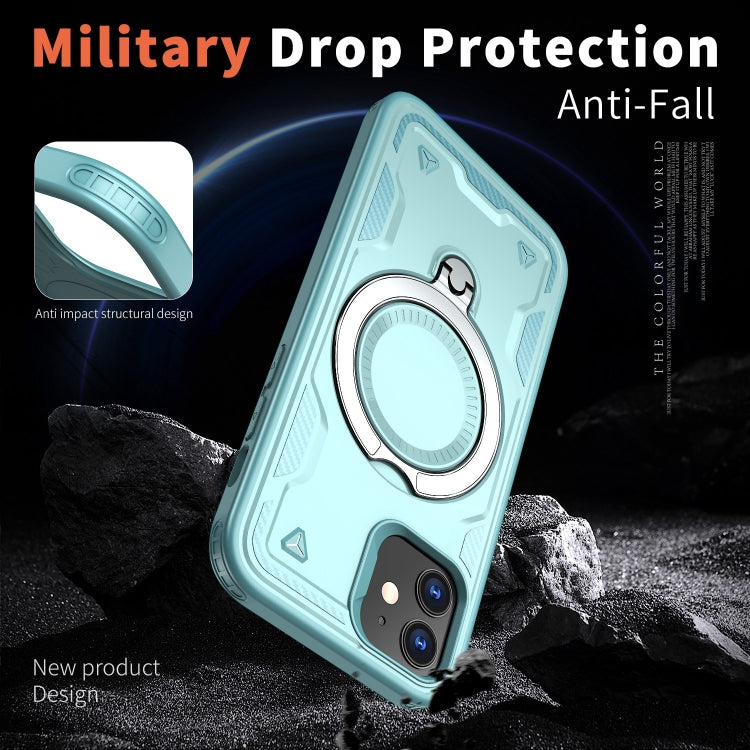 For iPhone 12 PC Hybrid TPU Armor MagSafe Ring Holder Phone Case(Light Blue) by buy2fix