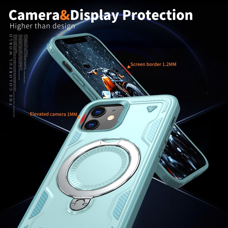 For iPhone 12 PC Hybrid TPU Armor MagSafe Ring Holder Phone Case(Light Blue) by buy2fix