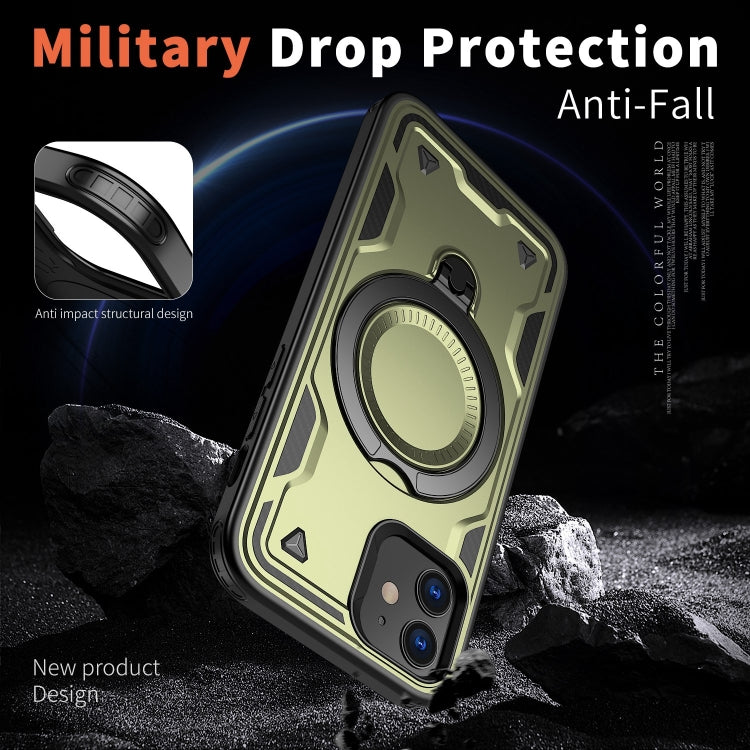 For iPhone 12 PC Hybrid TPU Armor MagSafe Ring Holder Phone Case(Olive Green) by buy2fix