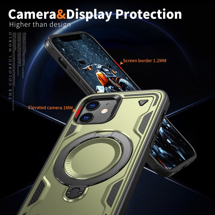 For iPhone 12 PC Hybrid TPU Armor MagSafe Ring Holder Phone Case(Olive Green) by buy2fix