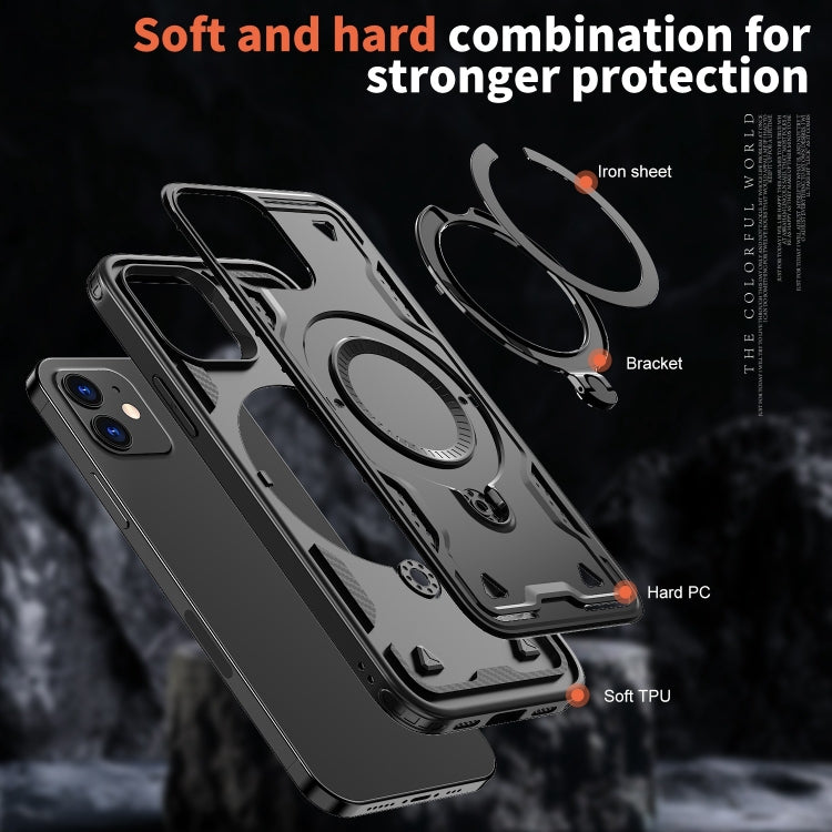 For iPhone 12 PC Hybrid TPU Armor MagSafe Ring Holder Phone Case(Black) by buy2fix