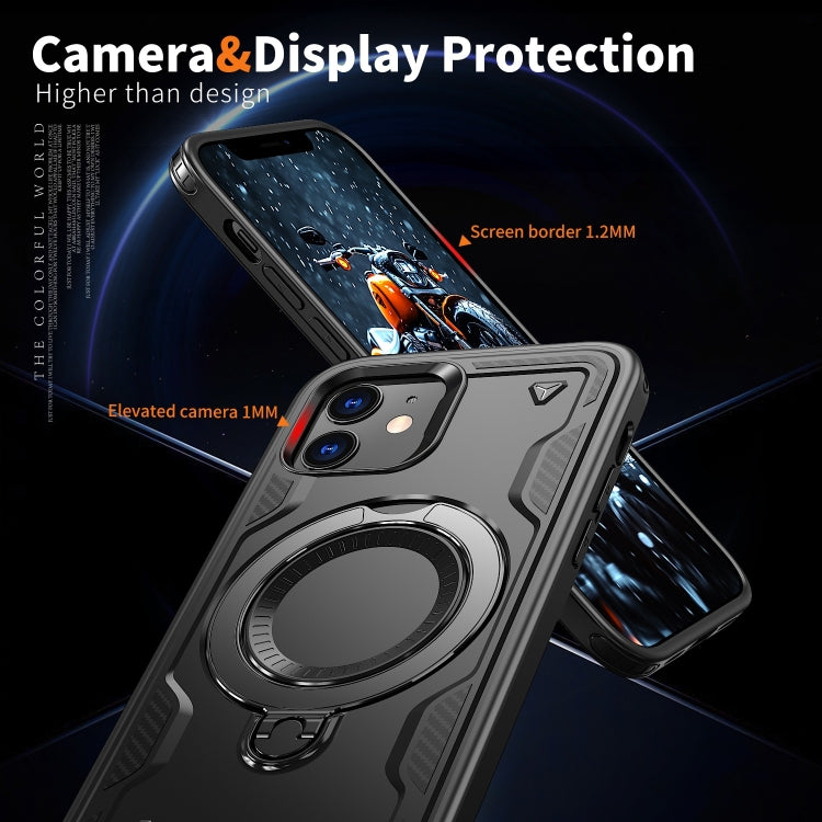 For iPhone 12 PC Hybrid TPU Armor MagSafe Ring Holder Phone Case(Black) by buy2fix