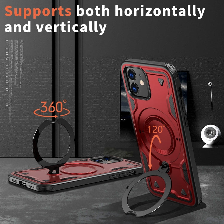 For iPhone 12 PC Hybrid TPU Armor MagSafe Ring Holder Phone Case(Red) by buy2fix
